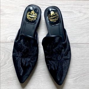 Black Suede Mules with Embroidery - Size 39 - NEW